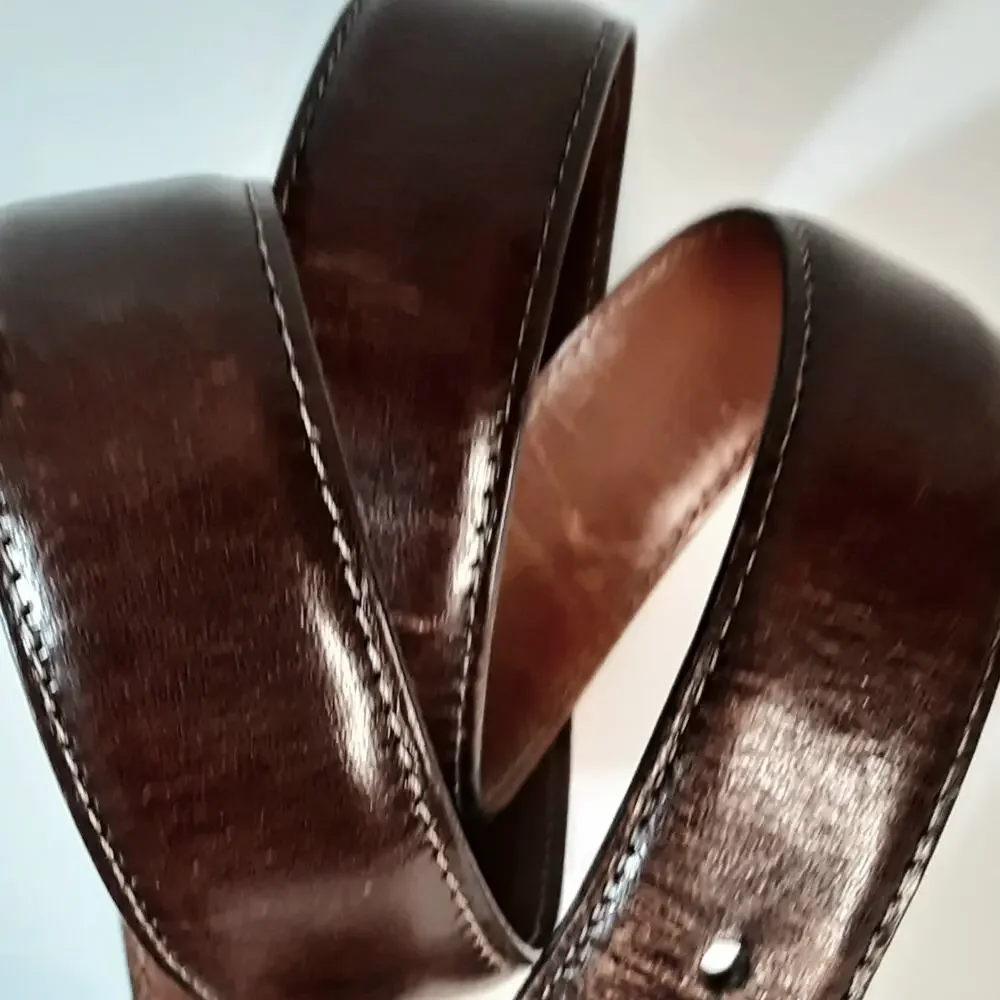 Torino Mens Anilline Kipskin Shoulders USA Brown Leather Belt Size 34 Vintage